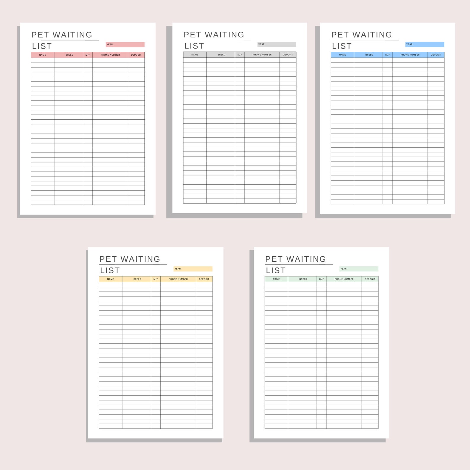 Wait List.pdf Pet Waiting List | Printable Sign up Sheet | Pet Deposit Tracker ...