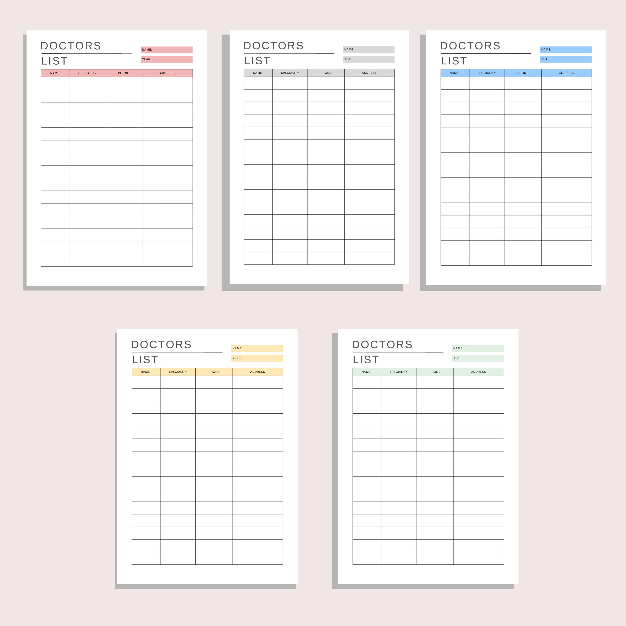 Printable Patient Roster Doctor Contact List | Printable Medical Information | Healthcare ...