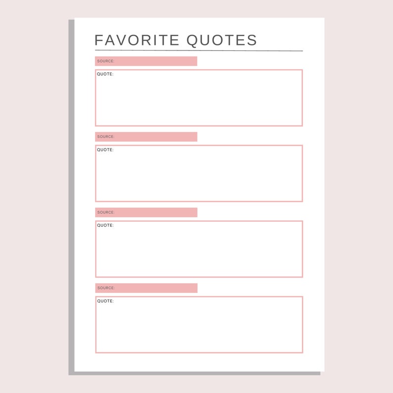 Favorite Quote Sheet | Film Book Movie Printable Quotes | Book Lover ...