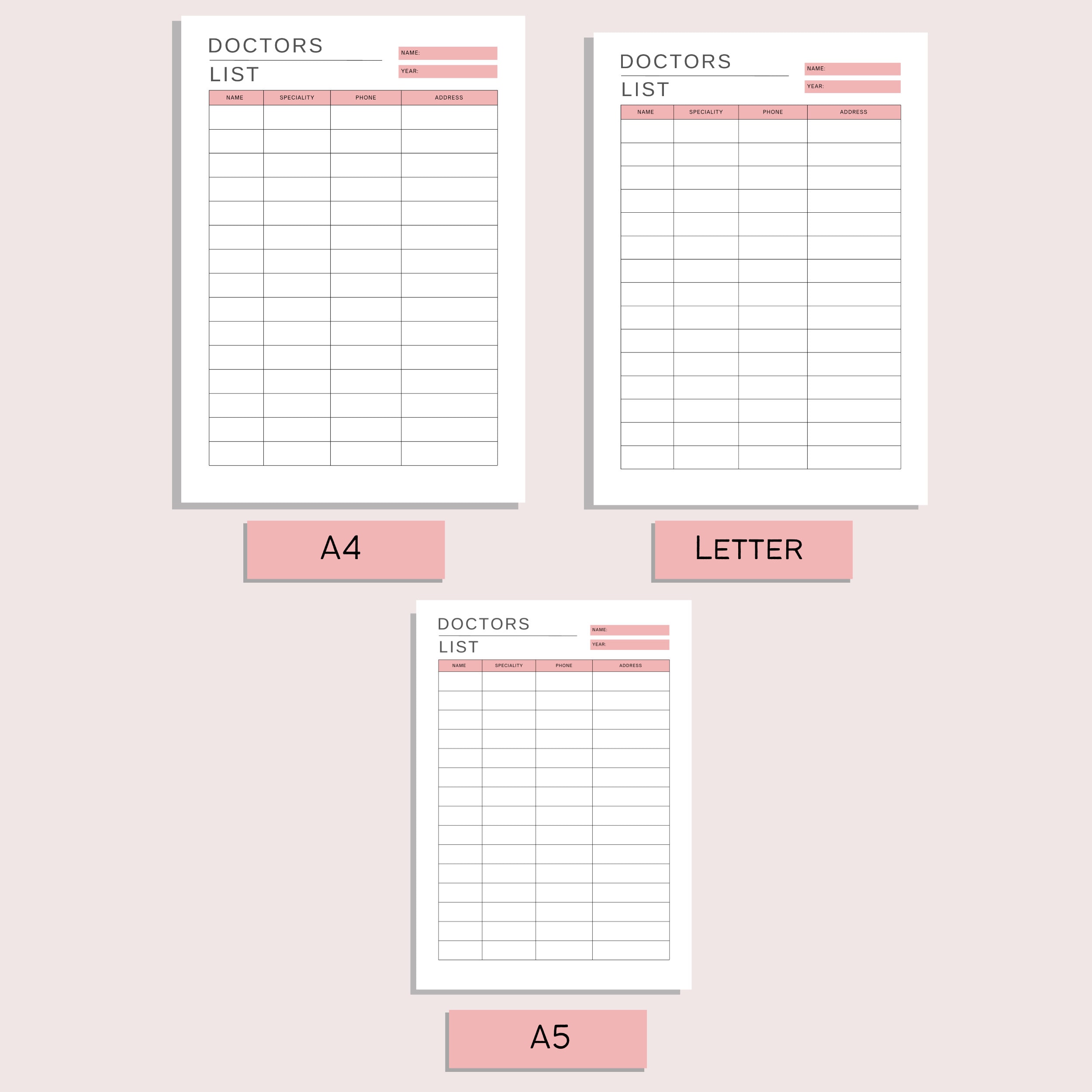 Doctor Contact List | Printable Medical Information | Healthcare