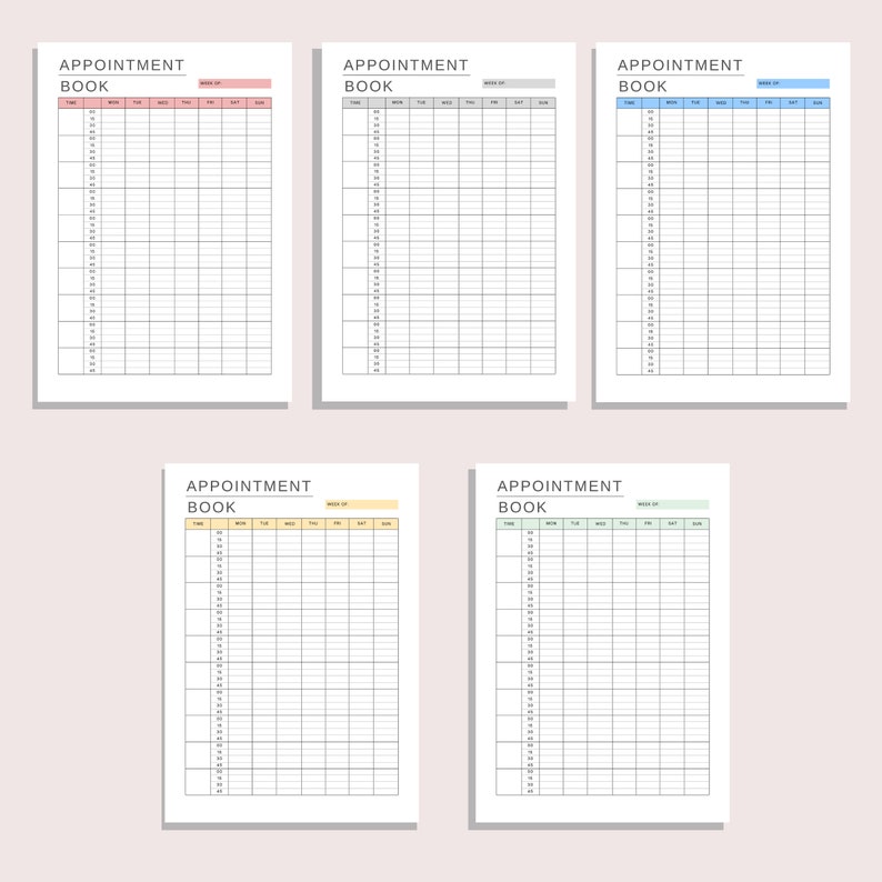 15 Minute Interval Appointment Book | Printable Appointment Tracker ...