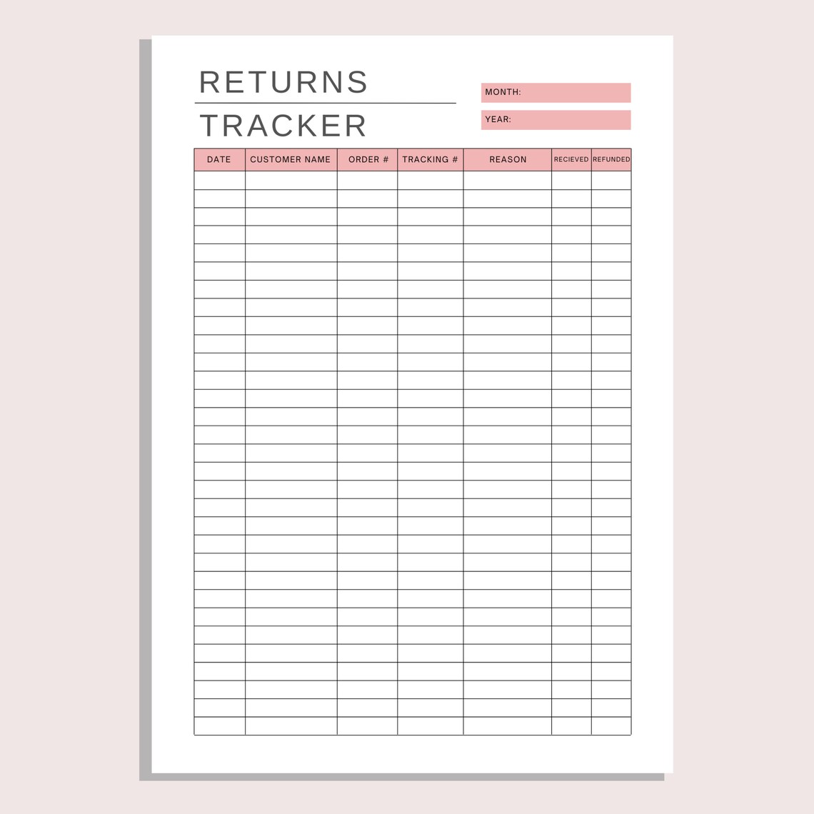 Returns Tracker | Printable Online Business Return Sheet | Sales ...