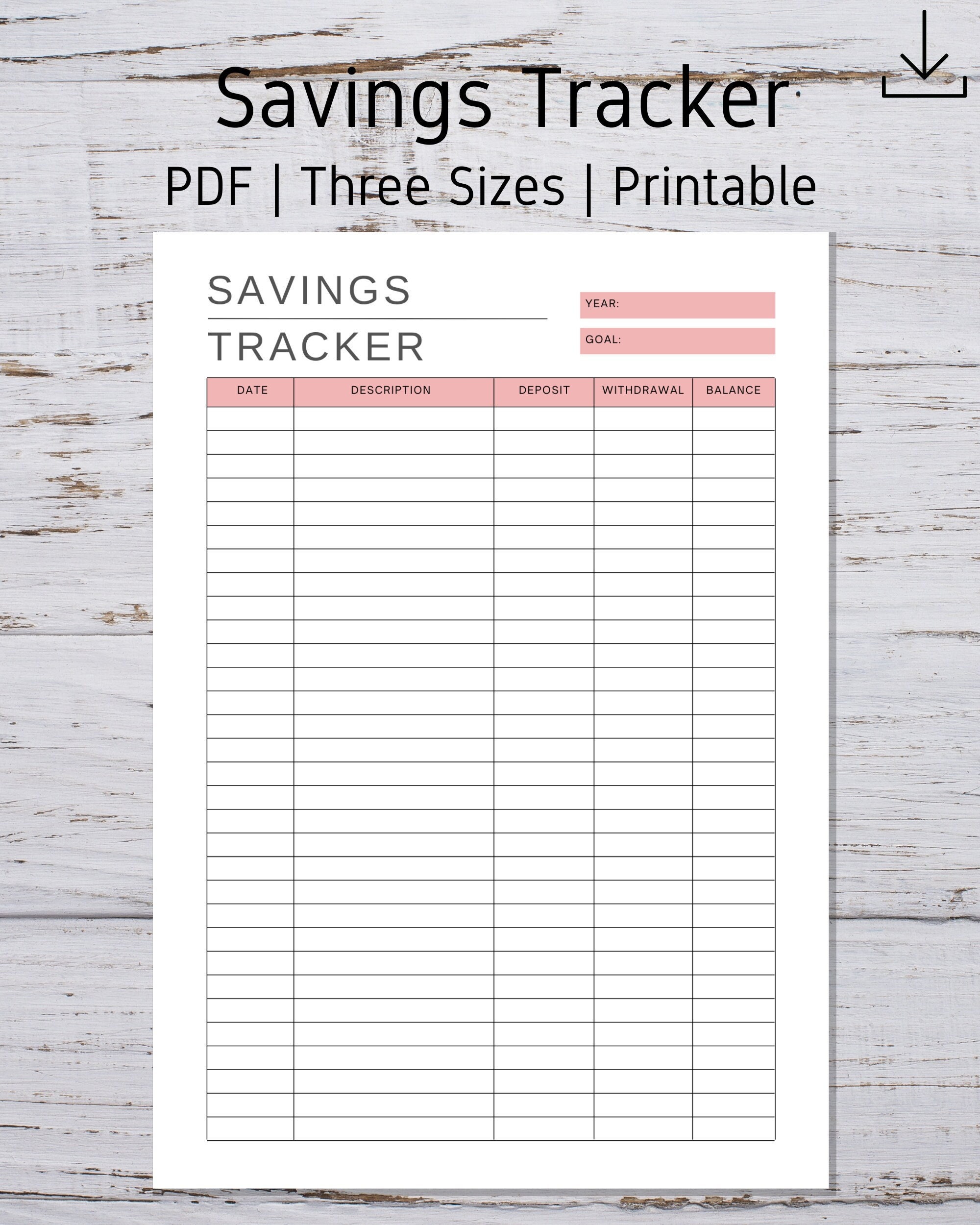 Savings Tracker Printable Savings Log Personal Savings | Etsy