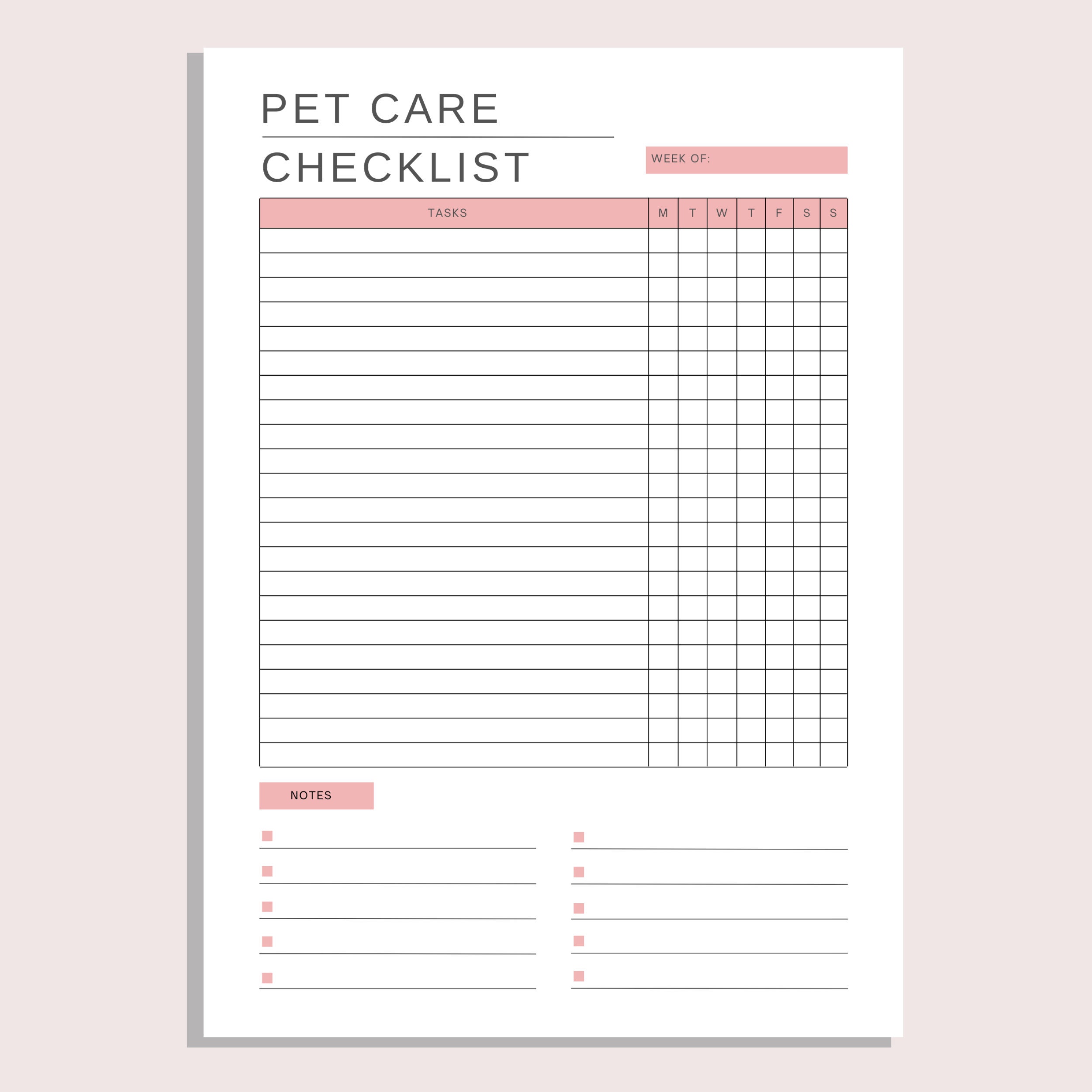 Pet Care Checklist | Daily Care for Animals | Printable Weekly Tracker | Pet Care Planner ...