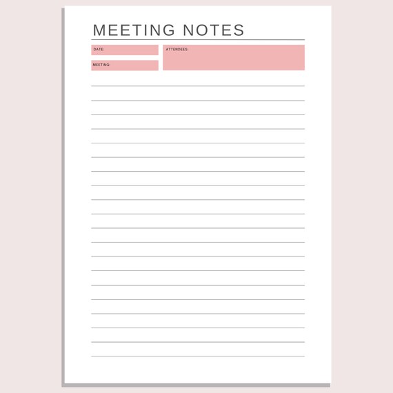 Note per riunioni / Carta per appunti stampabile / Appunti per studenti /  Appunti a righe per conferenze / Pianificatore di lavoro / Stampa a casa /  PDF / A4 / A5 / Lettera -  Italia