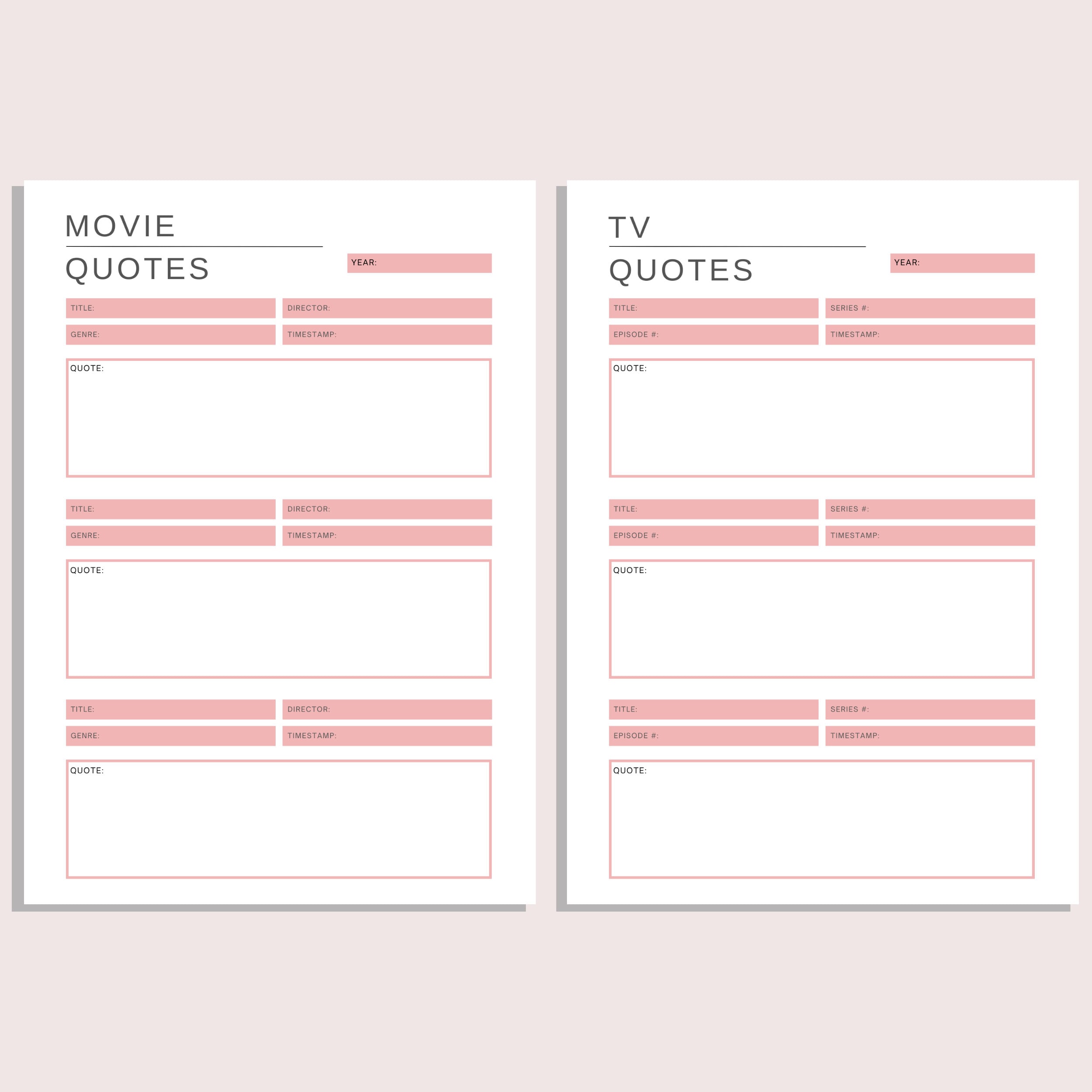 Movie Quote Sheet, Printable Favorite Quote Tracker, Film Lover, TV ...