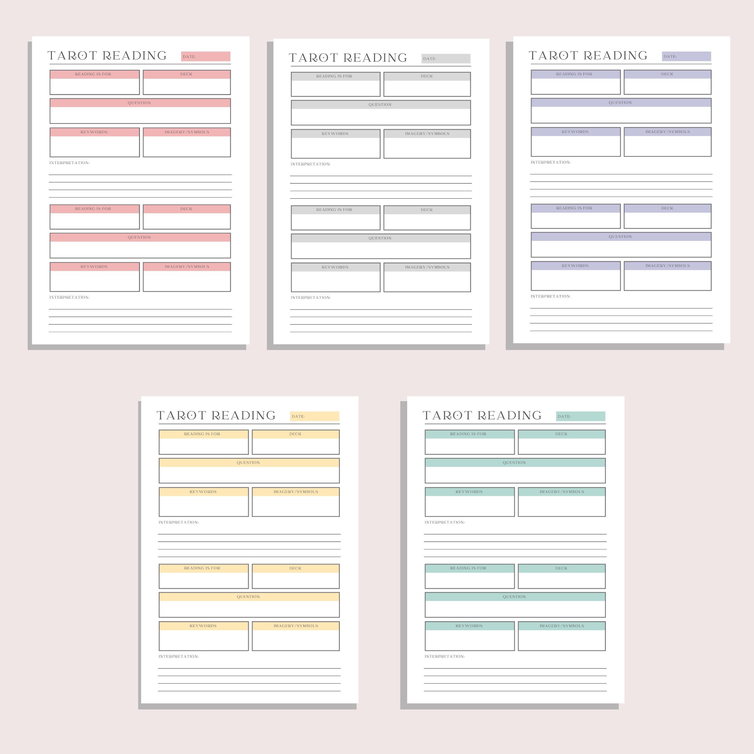 Tarot Journal Printable Card Reading Template Tarot Daily Diary