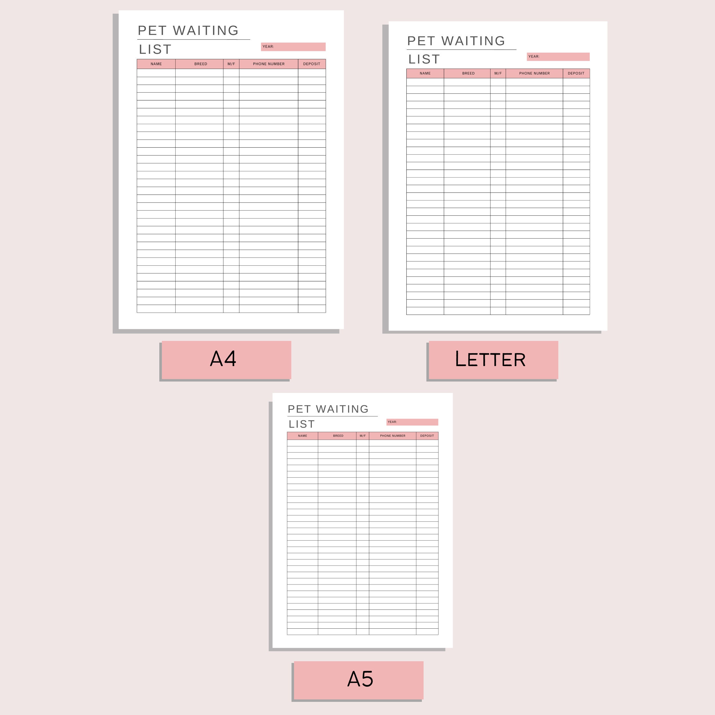 Wait List.pdf Pet Waiting List | Printable Sign up Sheet | Pet Deposit Tracker ...
