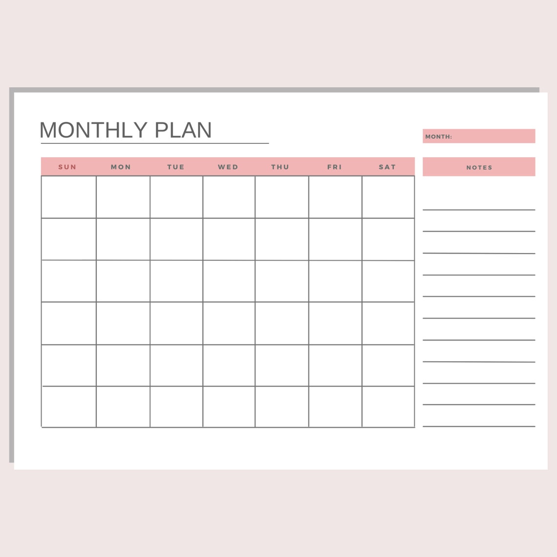Undated Monthly Planner | Printable Blank Calendar | Month at A Glance ...