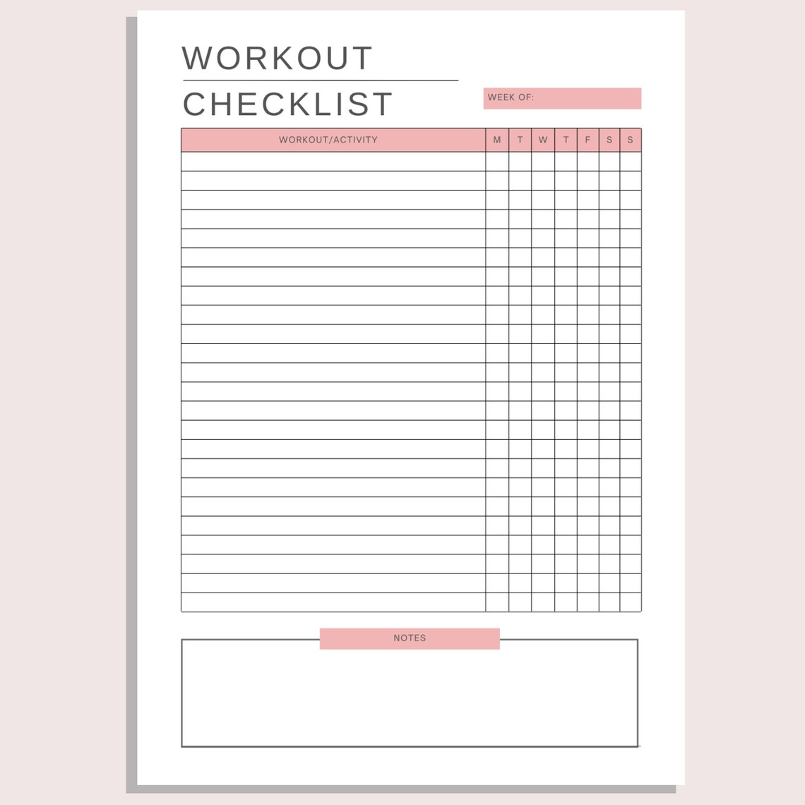 Workout Checklist Printable Workout Tracker Daily Exercise List Workout Checklist Printable Workout Tracker Daily Exercise List
