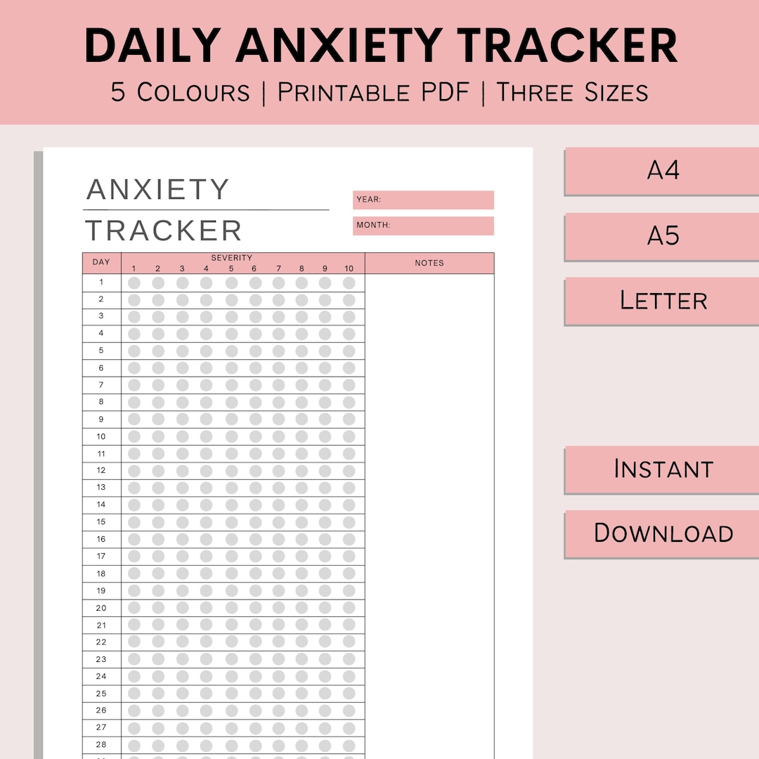 Daily Anxiety Tracker Printable Mental Health Care Anxiety Levels Chart
