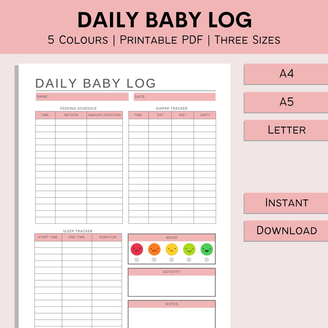 Daily Baby Log | Printable Newborn Tracker | Nursing Log | Babysitter Care Tracker | Nanny Log ...