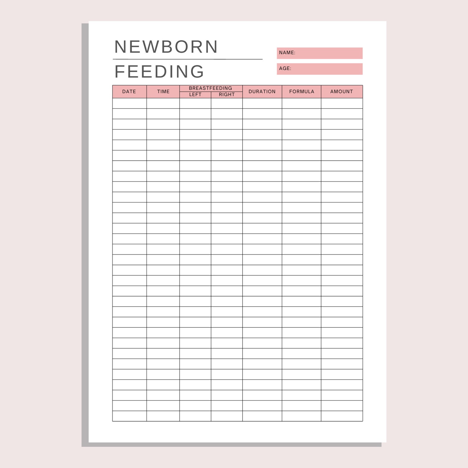 Newborn Feeding Log Printable Baby Food Tracker New Mom Planner