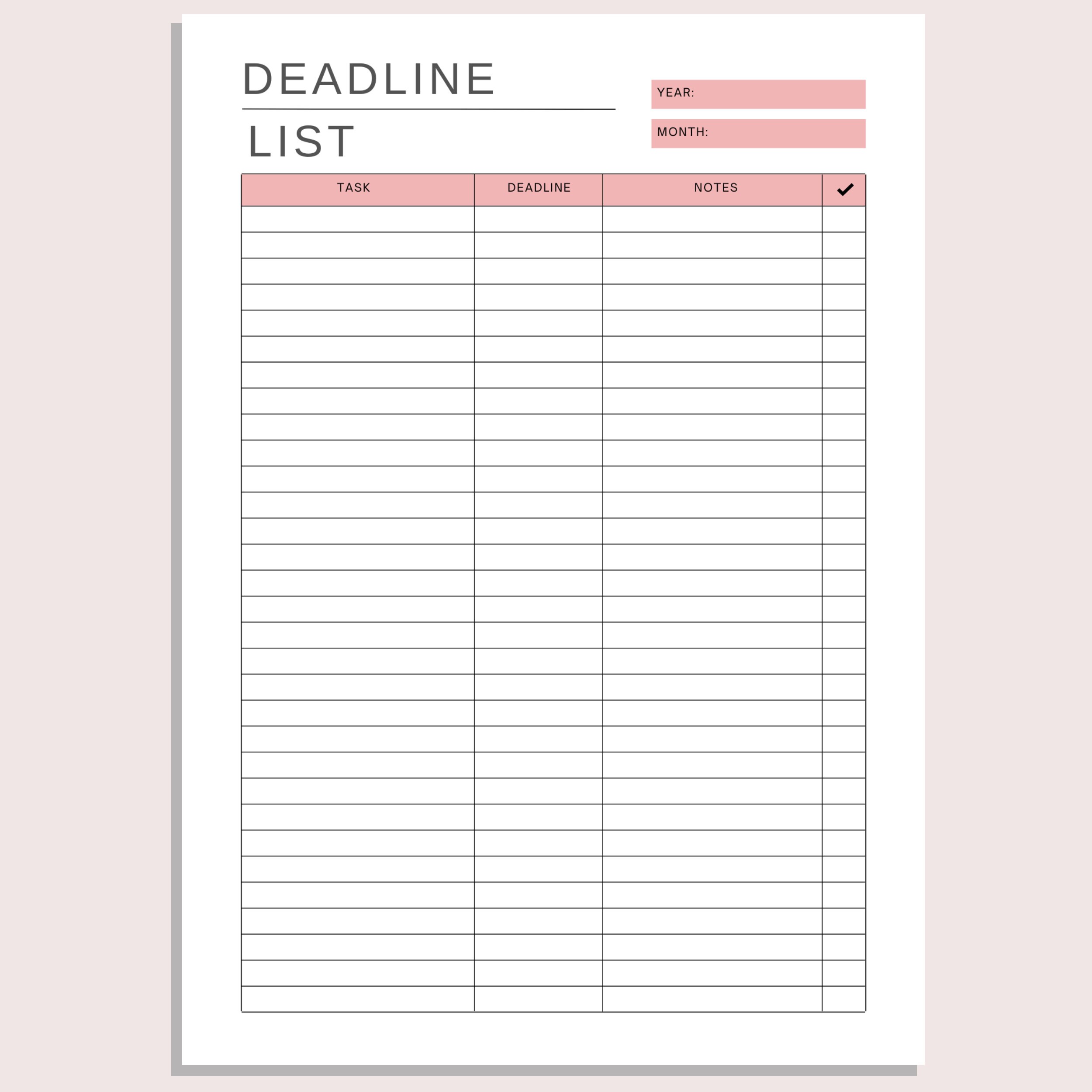 Deadline List | Deadline Tracker Printable | Work Log | Task Sheet ...