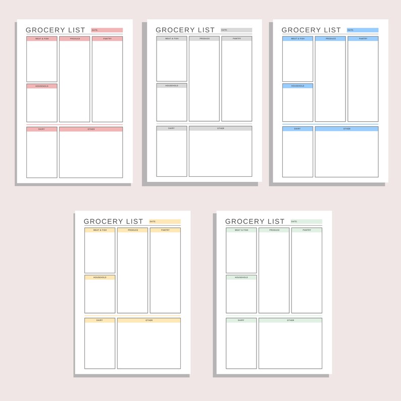 Grocery List Printable Food Shopping Checklist Weekly Groceries Planner