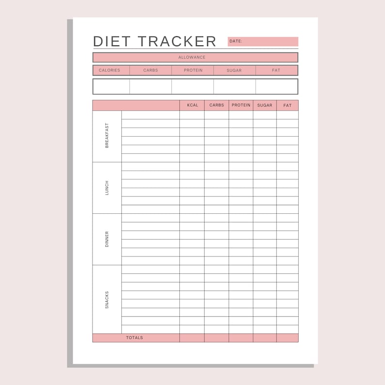 Diet Tracker Printable Daily Diet Log Food Journal Calorie Tracker ...