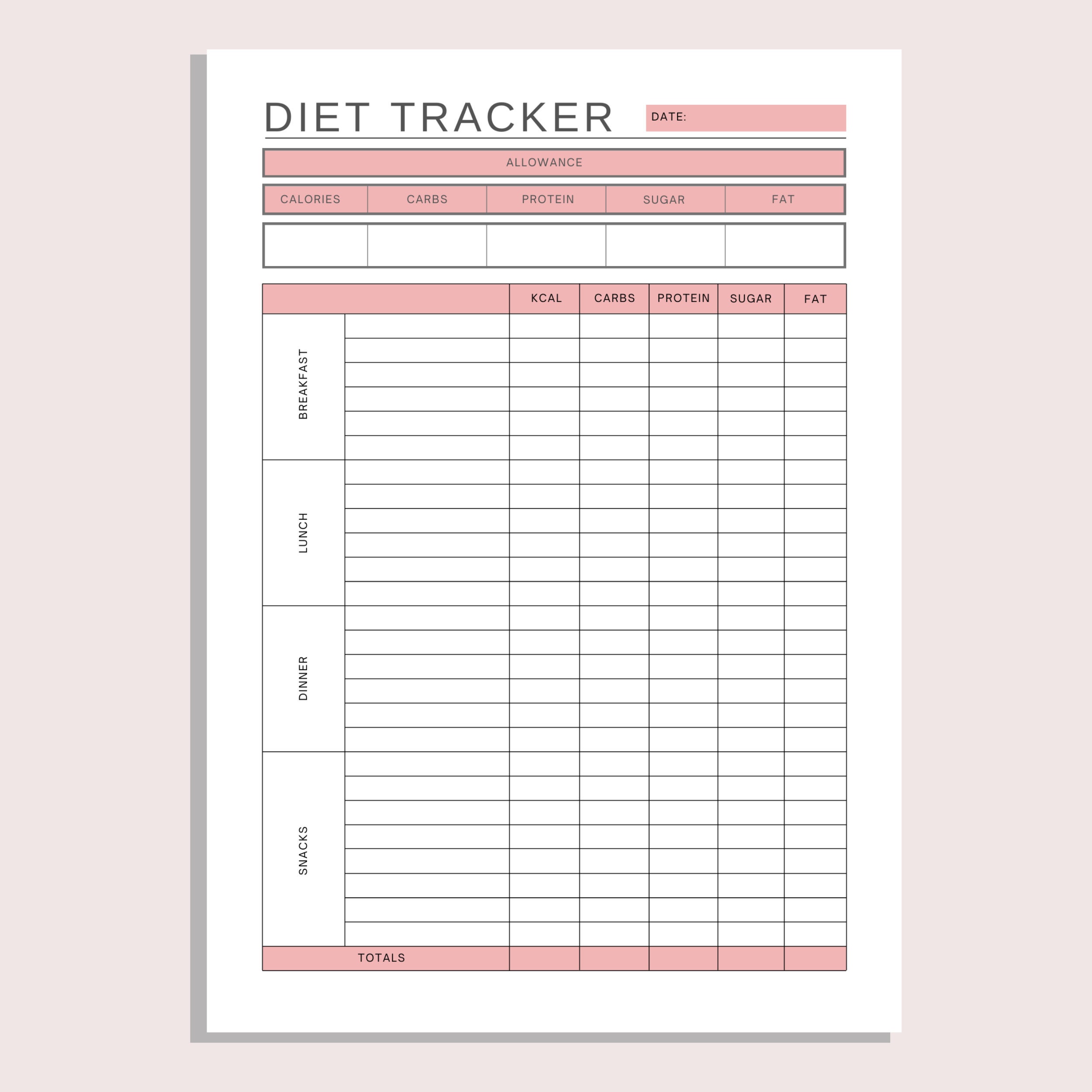 Diet Tracker Printable | Daily Diet Log | Food Journal | Calorie ...