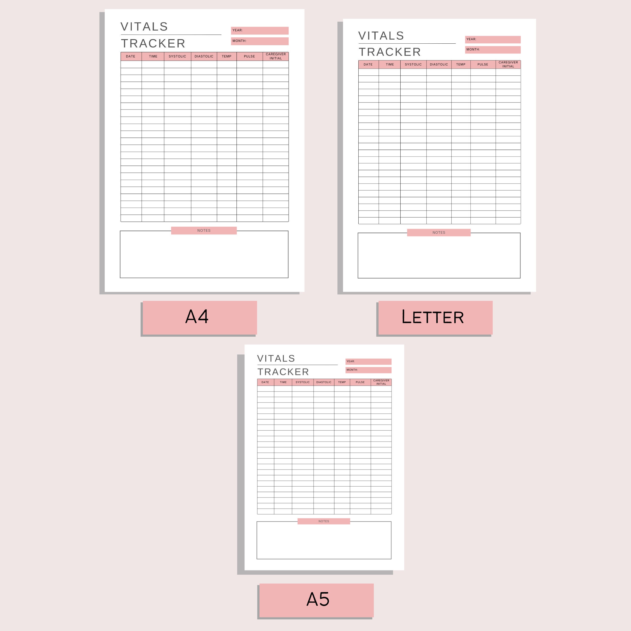 Caregiver Vitals Tracker | Printable Vitals Log | Health and Fitness ...