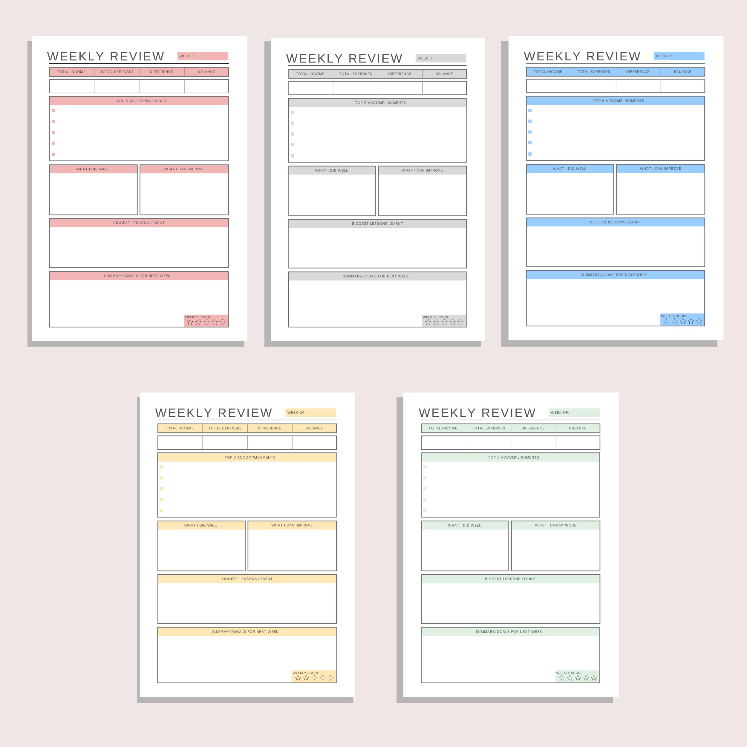Weekly Finance Summary Printable | Budget Evaluation | Personal ...