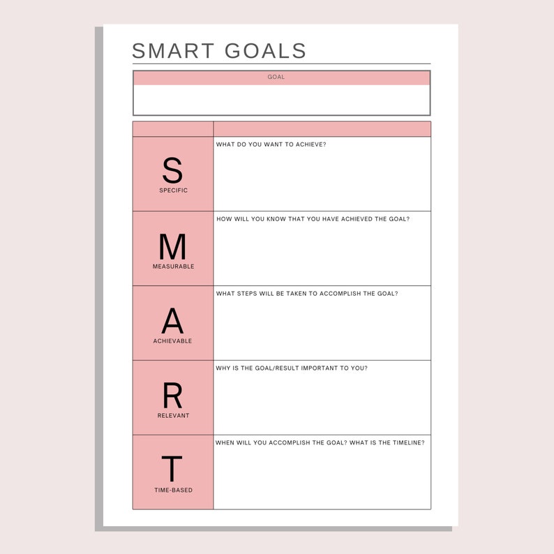 SMART Goals Template Printable Goal Setting Worksheet Small Business ...