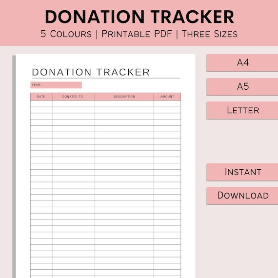Donation Tracker Printable Tithe Log Charitable Donations - Etsy