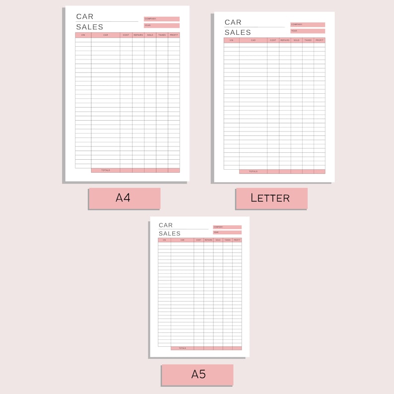 Car Sales Tracker Printable Vehicle Profit Log Car Salesman Sheet Sales