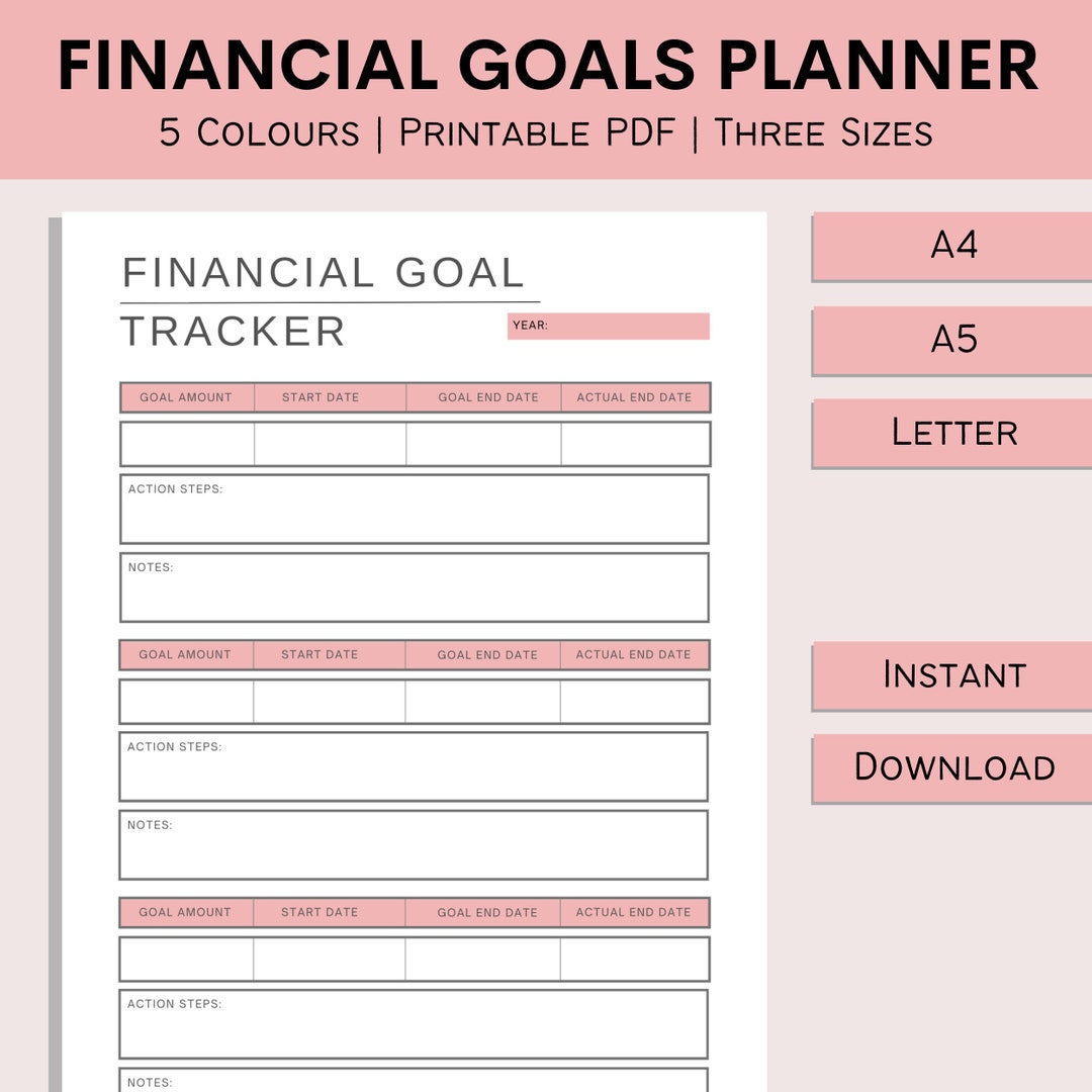 Financial Goals Planner Printable, Finance Budget, Goal Setting Tracker ...