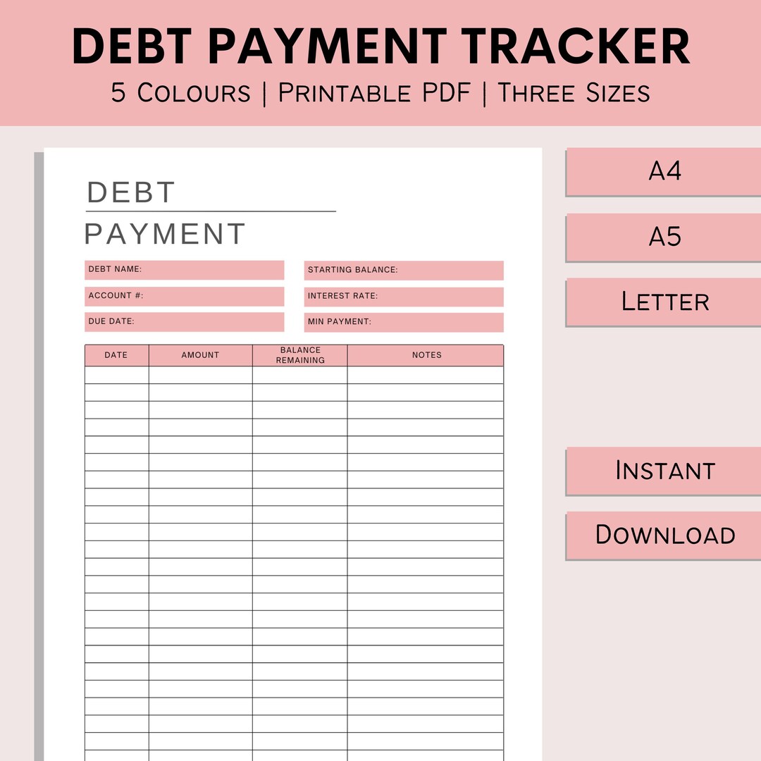 Debt payment tracker printable debt snowball financial log etsy