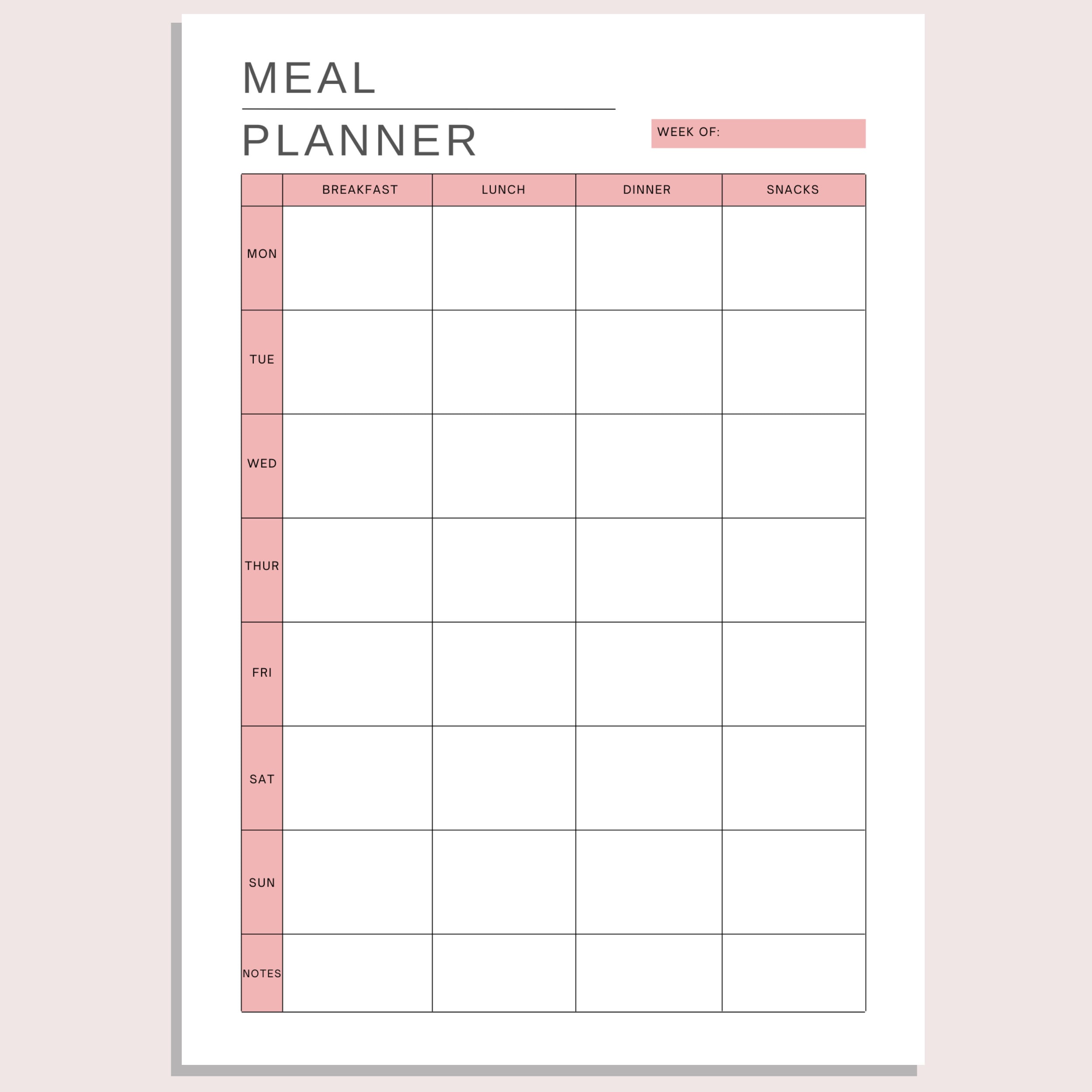 Meal Planner Printable Meal Prep Food Journal Print at Home Weekly Menu ...