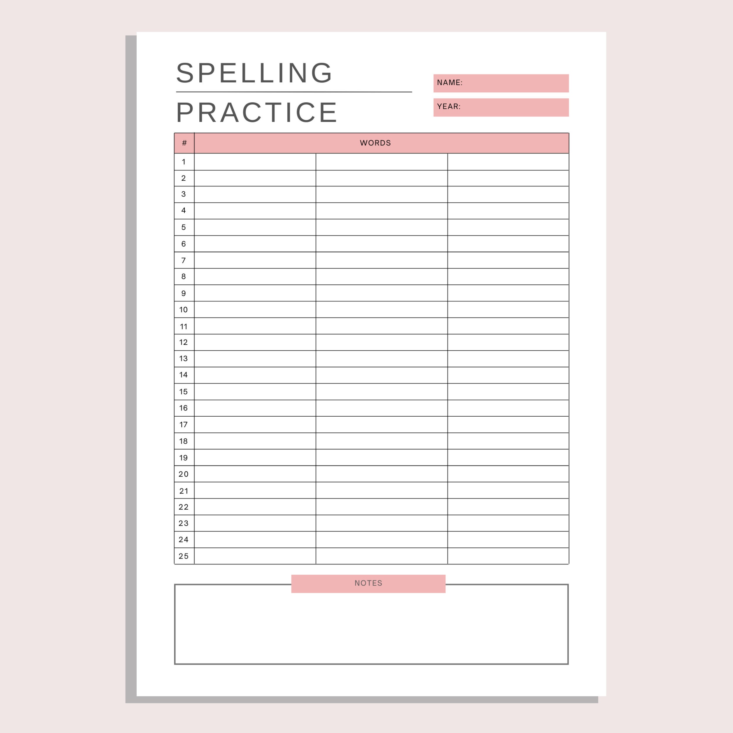Spelling Practice List, Printable Spelling Worksheet, Homeschool ...