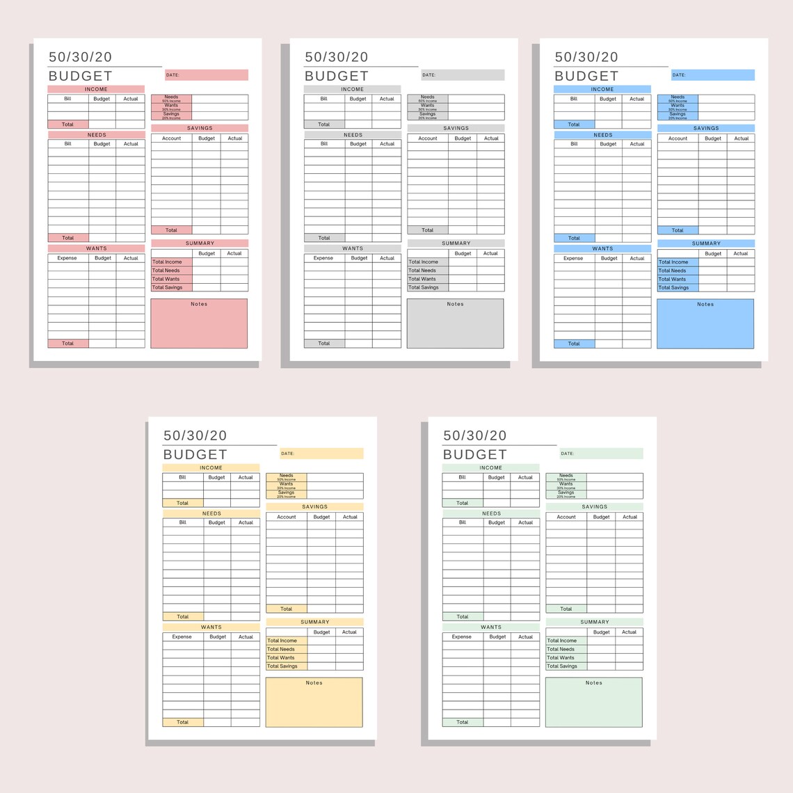 50/30/20 Budget Planner Template | Monthly Budget Sheet | Money ...