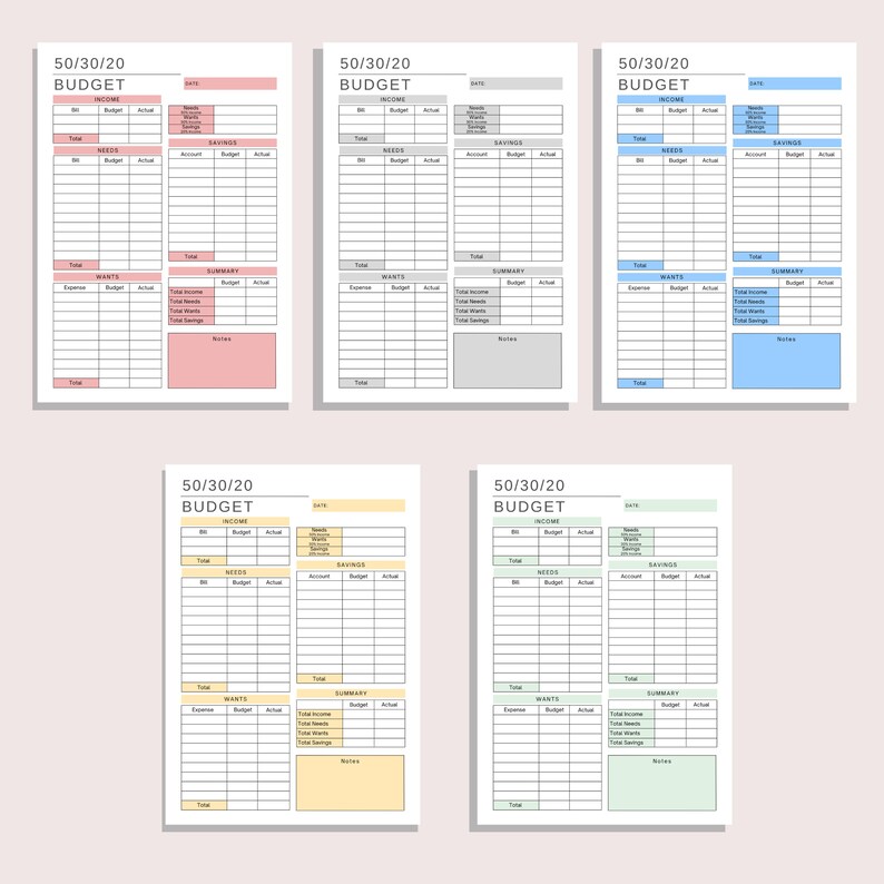 50/30/20 Budget Planner Template | Monthly Budget Sheet | Money ...