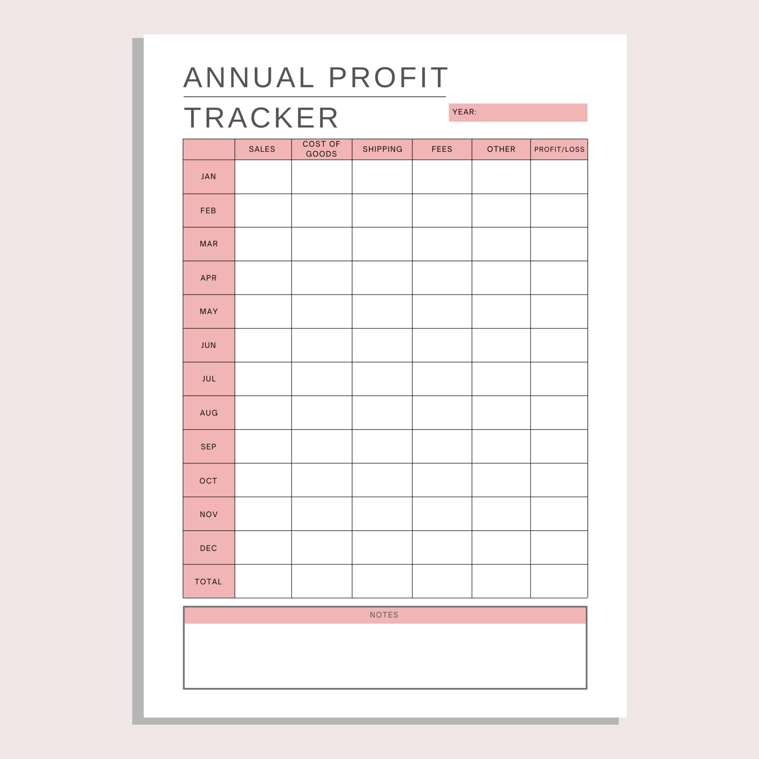 Annual Profit Printable | Monthly Financial Summary | Business Sales ...