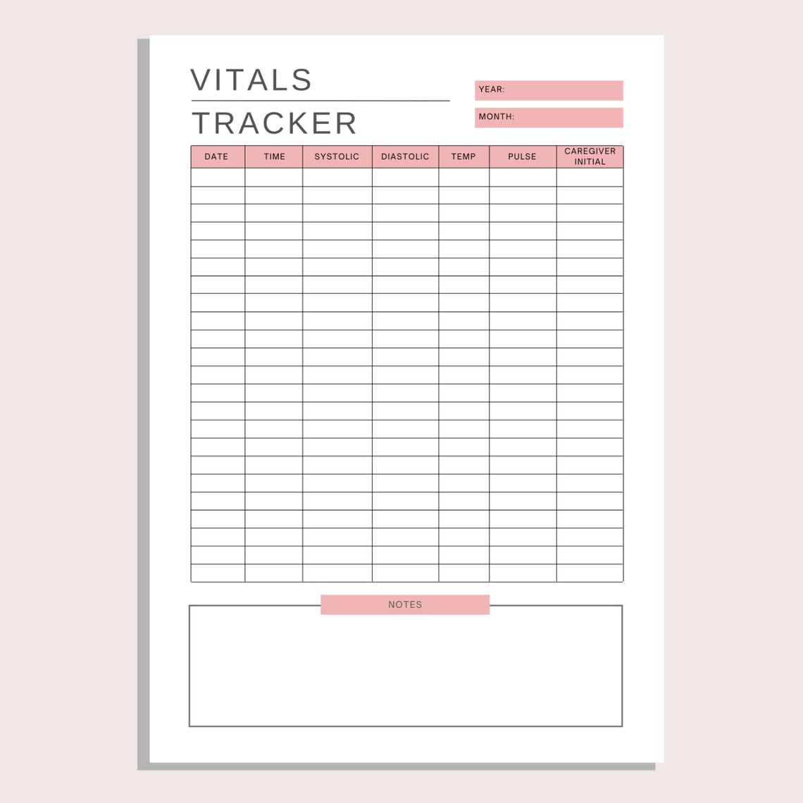 Caregiver Vitals Tracker | Printable Vitals Log | Health and Fitness ...