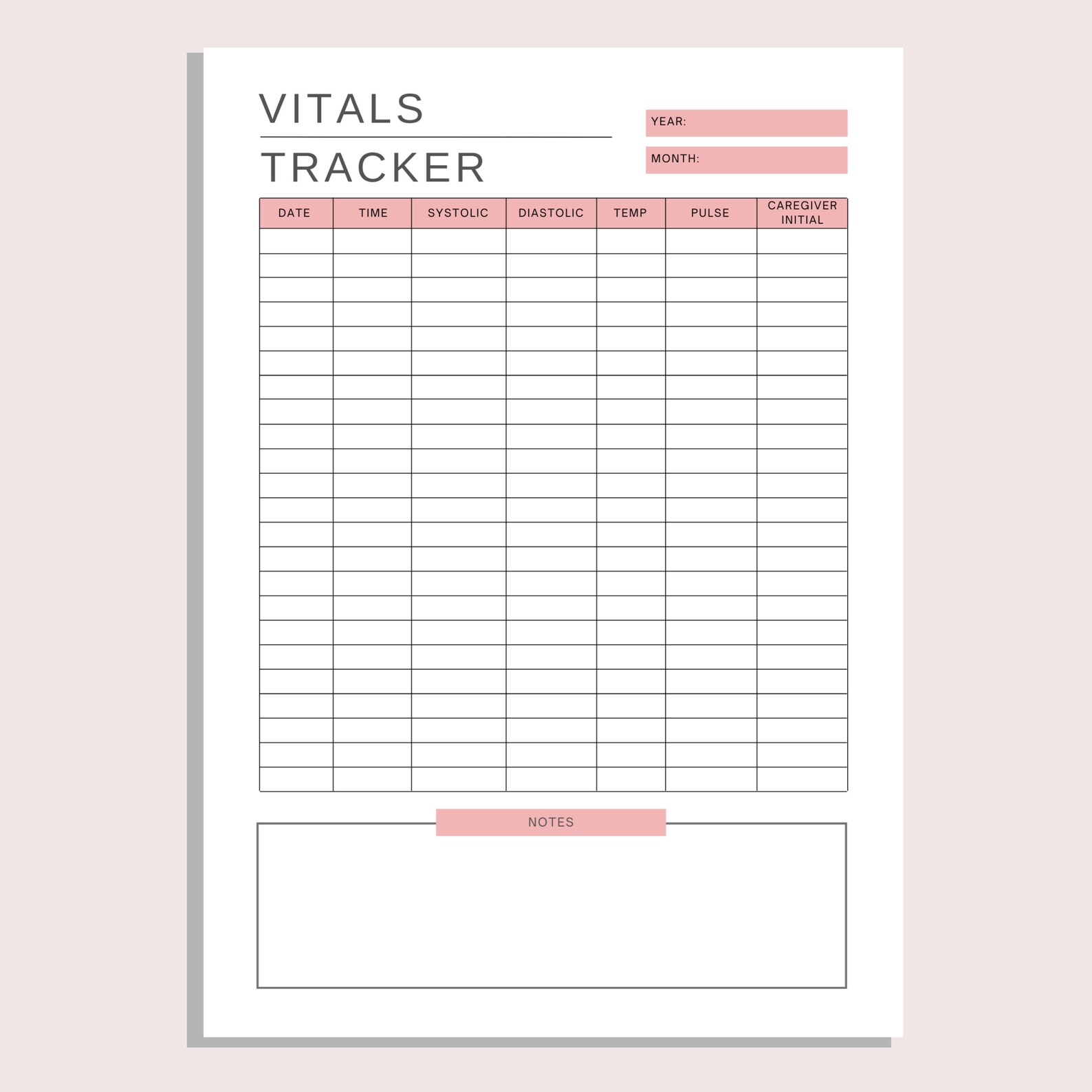 Caregiver Vitals Tracker | Printable Vitals Log | Health and Fitness ...