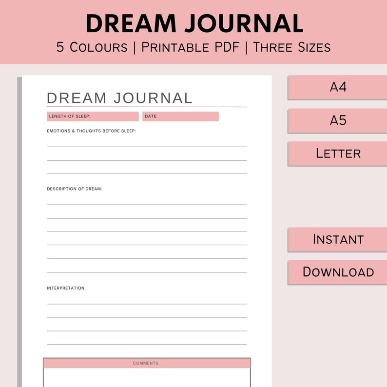 Dream Journal Printable Sleep Diary Dream Interpretation Plan Lucid