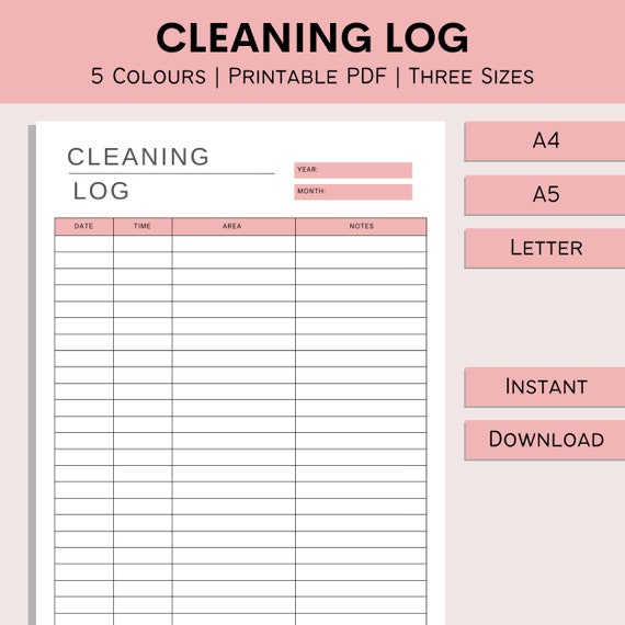Cleaning Log Daily Tracker Maintenance Printable Home Etsy