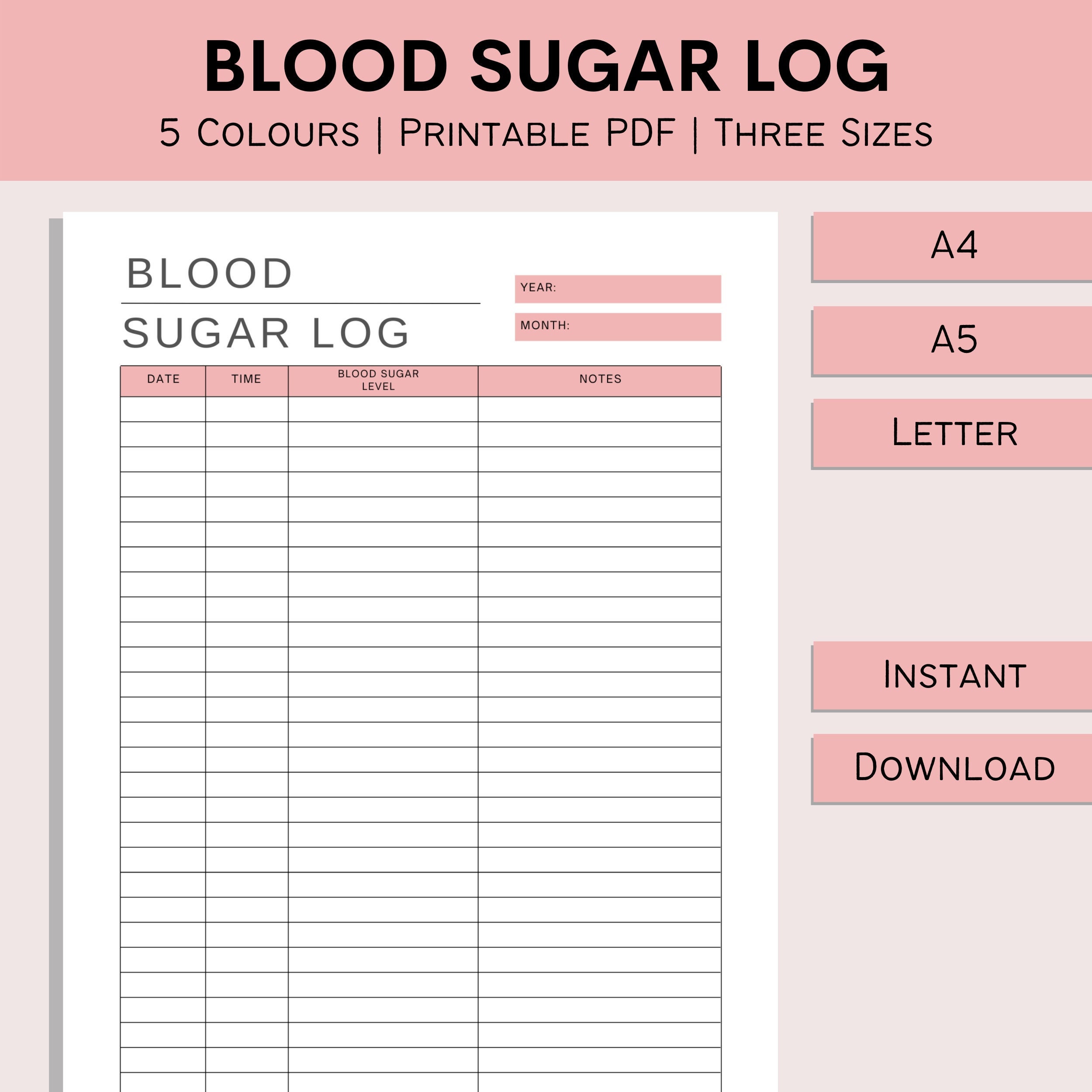 Blood Sugar Log Printable Blood Sugar Tracker Diabetic Log Blood 