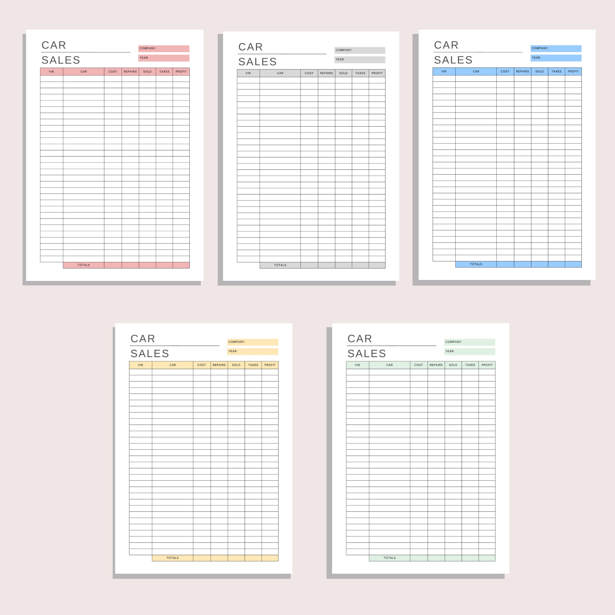 Car Sales Tracker Printable Vehicle Profit Log Car Salesman Sheet Sales