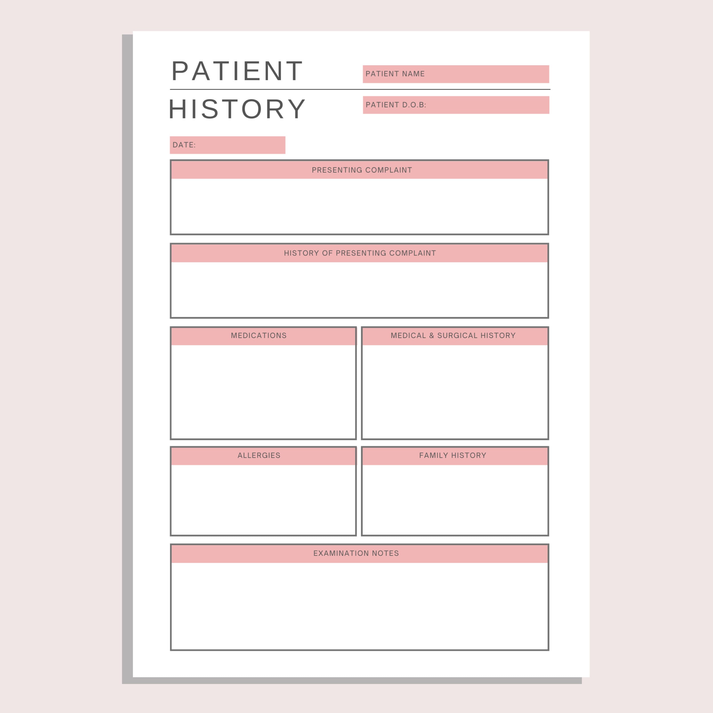 Nursing Patient History | Nursing Student Printable Sheet