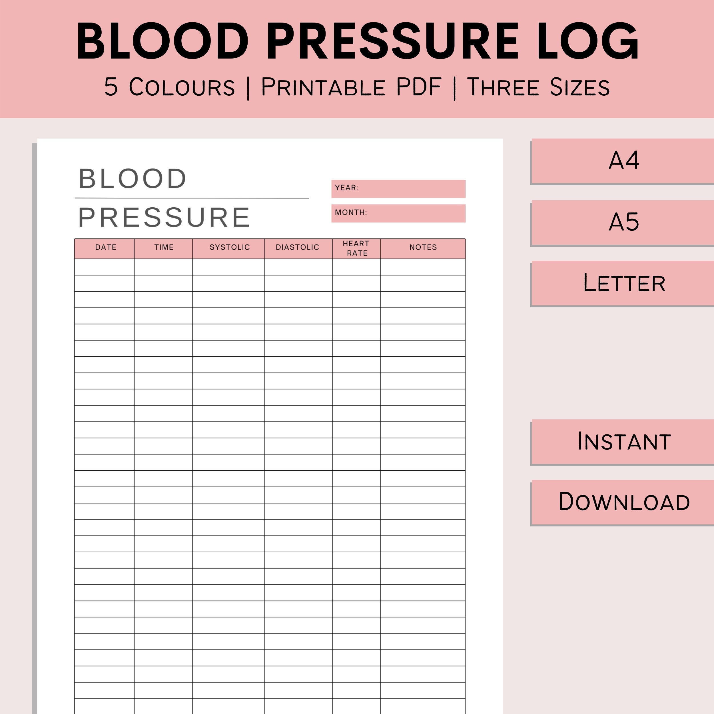 Blood Pressure Log High Blood Pressure Tracker Printable - Etsy Uk
