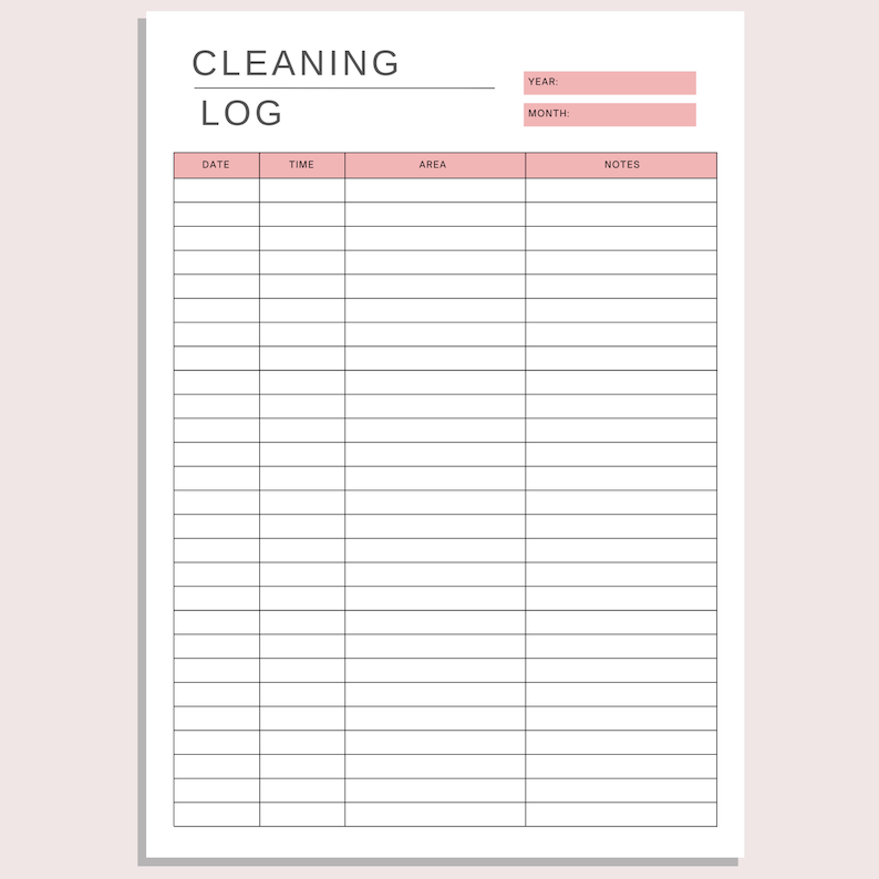 Cleaning Log, Daily Tracker, Maintenance Printable, Home Cleaning Organiser, Work Cleaning Log