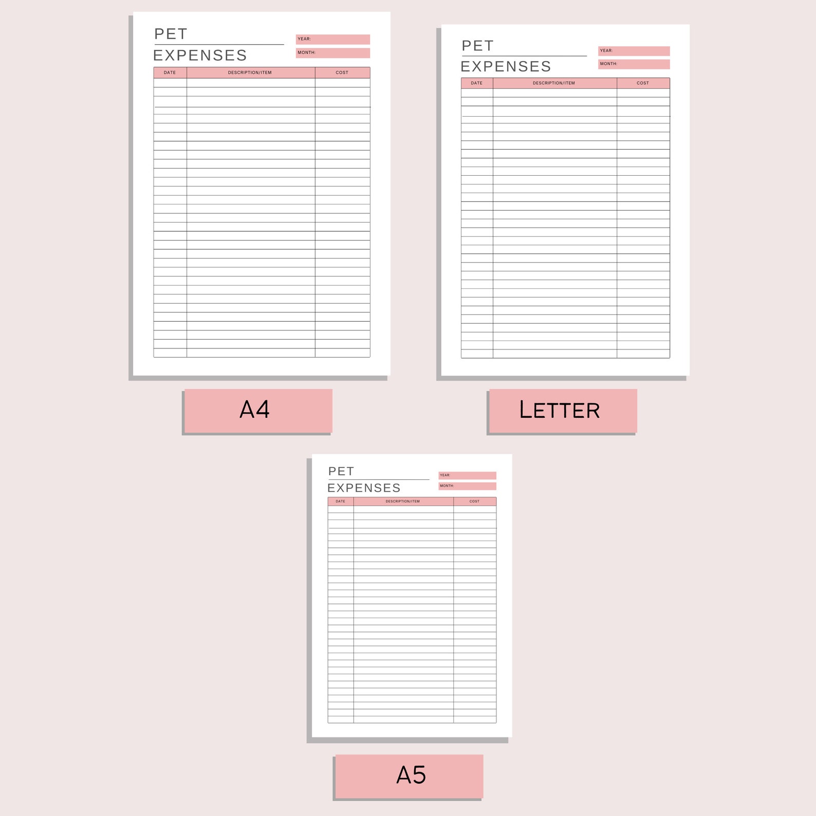 Pet Expense Tracker Printable Spending Log Cat Spending Etsy Canada