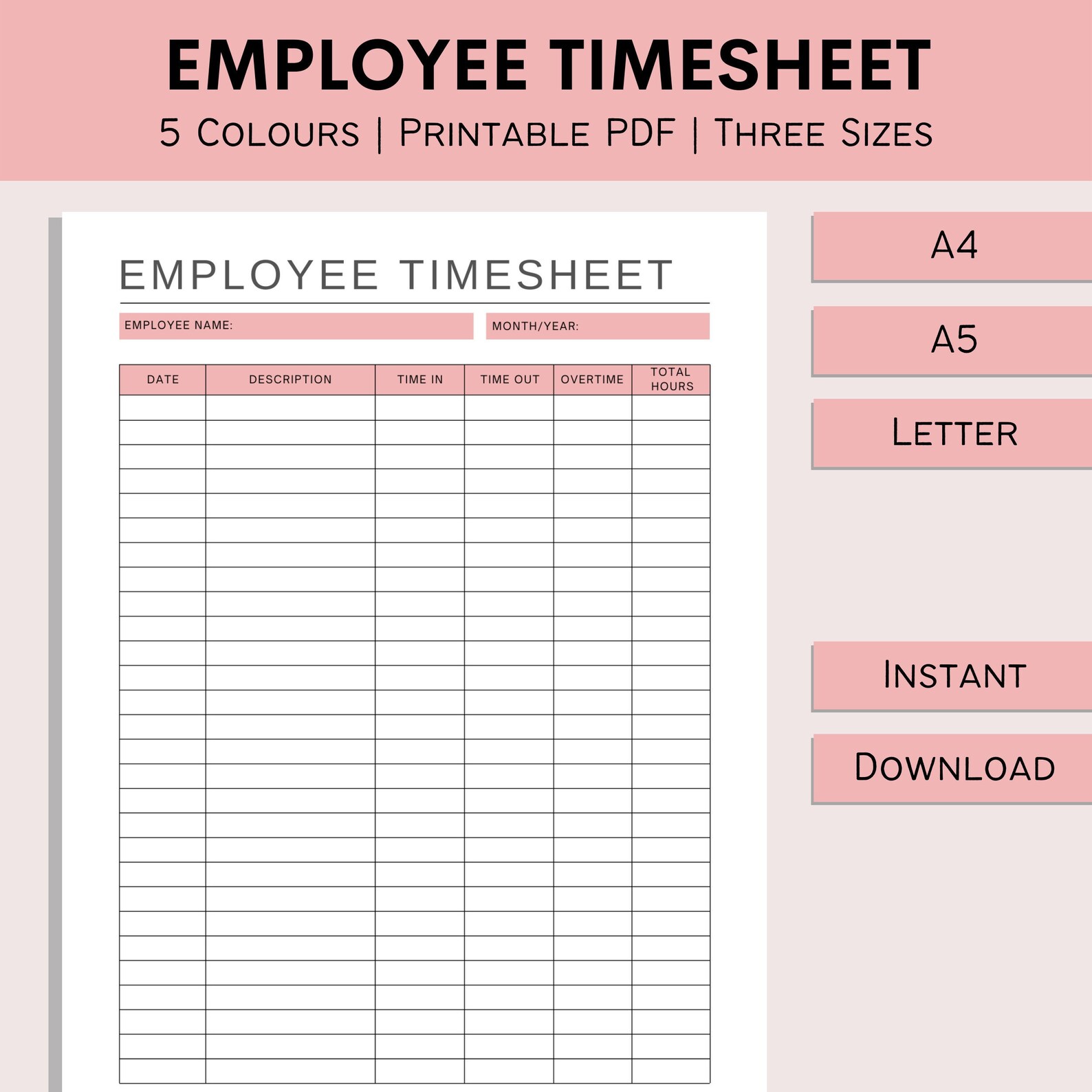 Employee Timesheet Printable Work Schedule Tracker Etsy UK