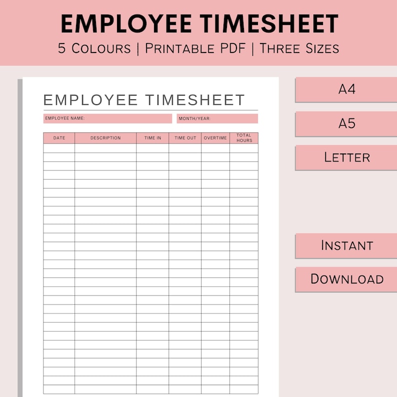 Employee Timesheet Printable Work Schedule Tracker Etsy UK
