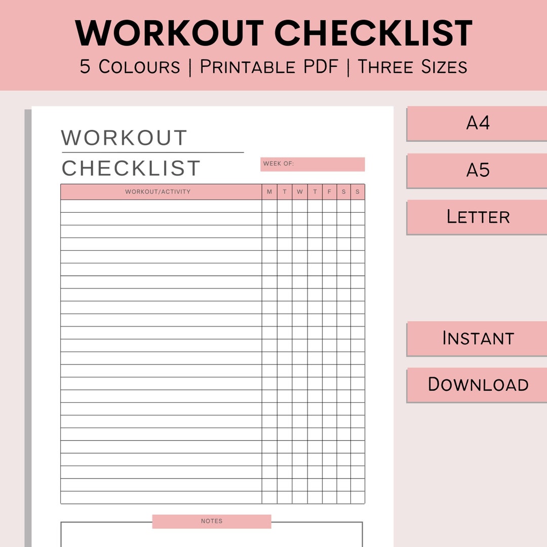 Workout Checklist Printable Workout Tracker Daily Exercise List Workout Checklist Printable Workout Tracker Daily Exercise List