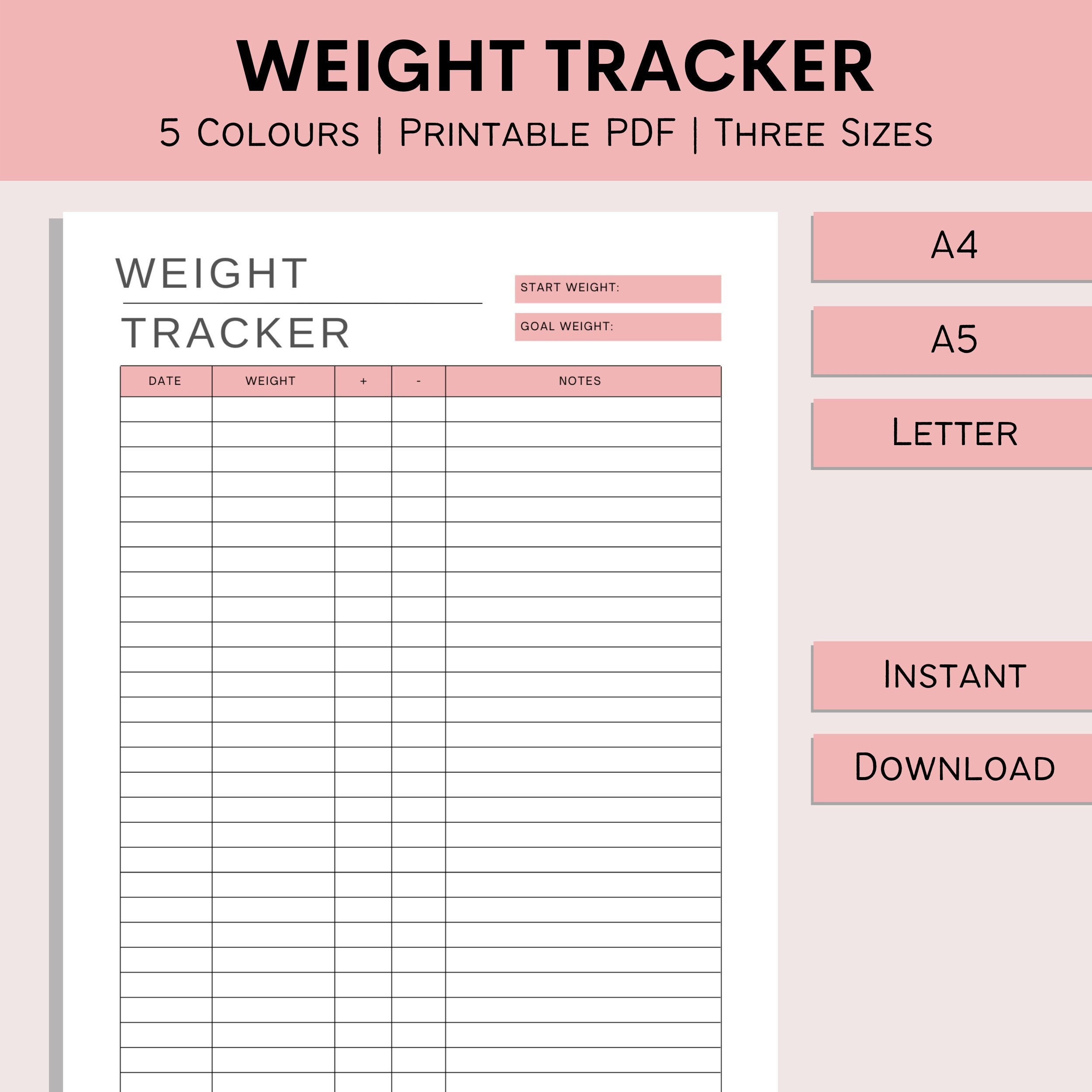 Weight Tracker Printable Weight Loss Log Health Journey Fitness Recorder  Weight Loss Sheet PDF A4 A5 Letter 