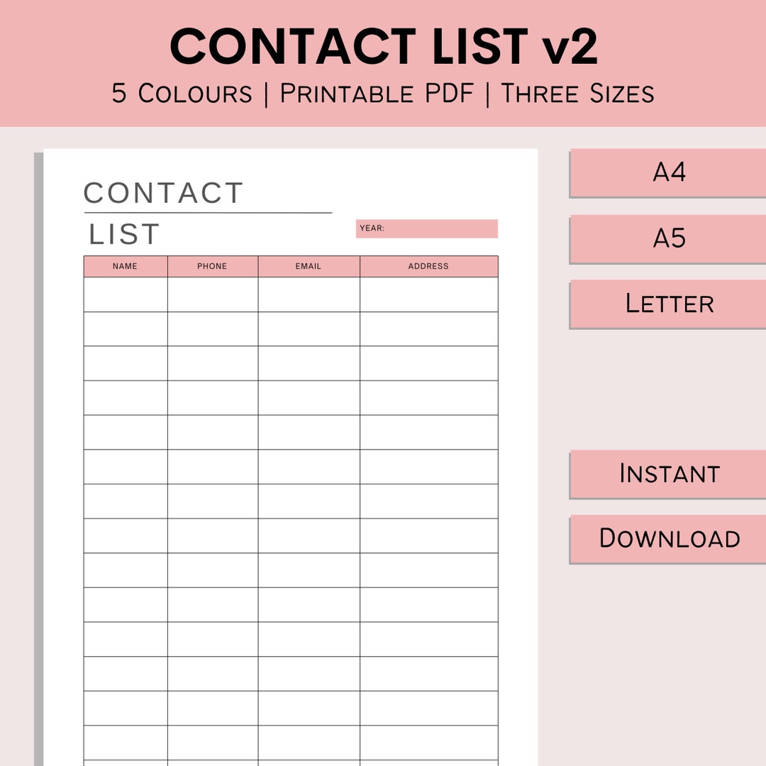 Contact List | Printable Address Book | Address Organizer | Print at ...