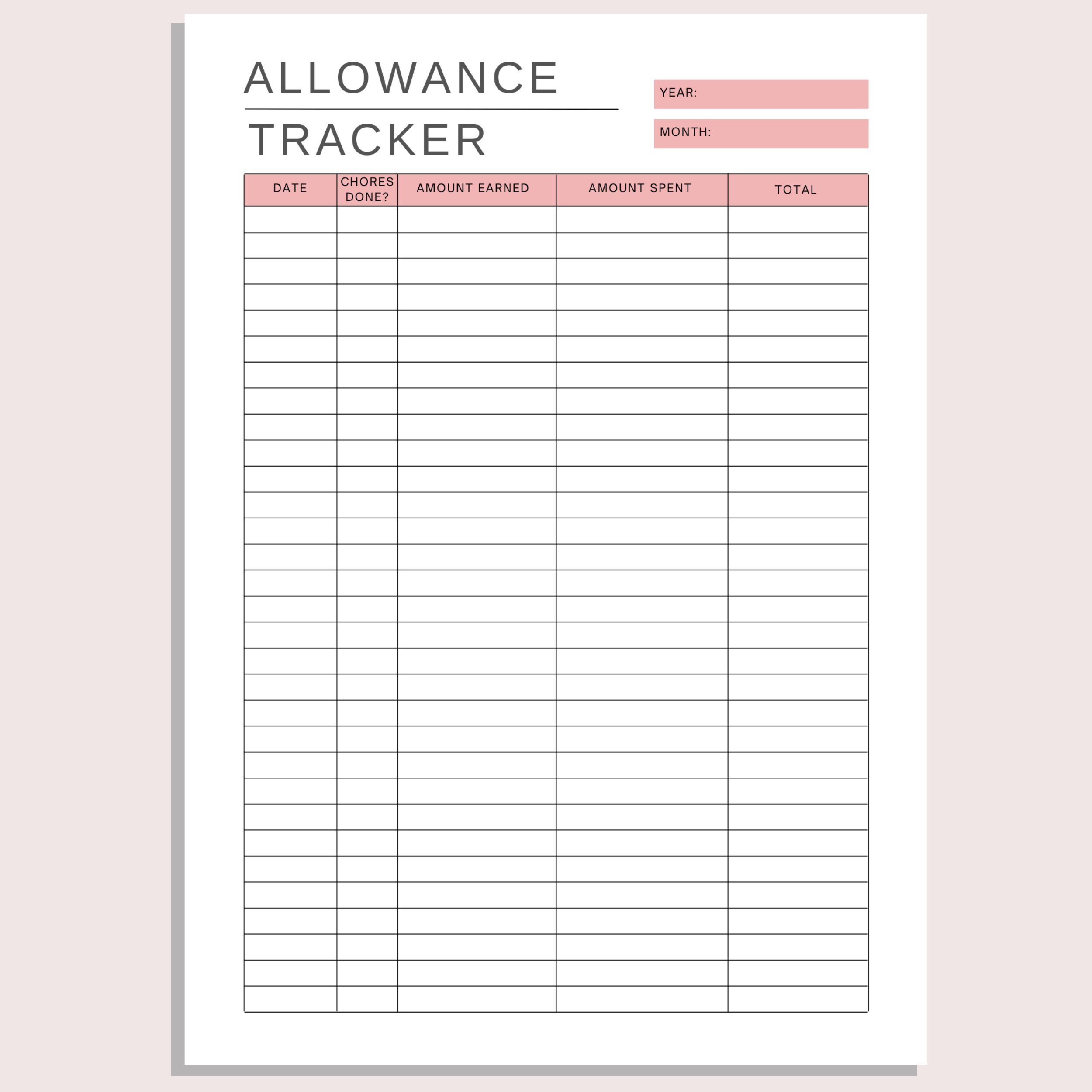 Allowance Tracker | Kids Chore List | Childrens Pocket Money Log ...