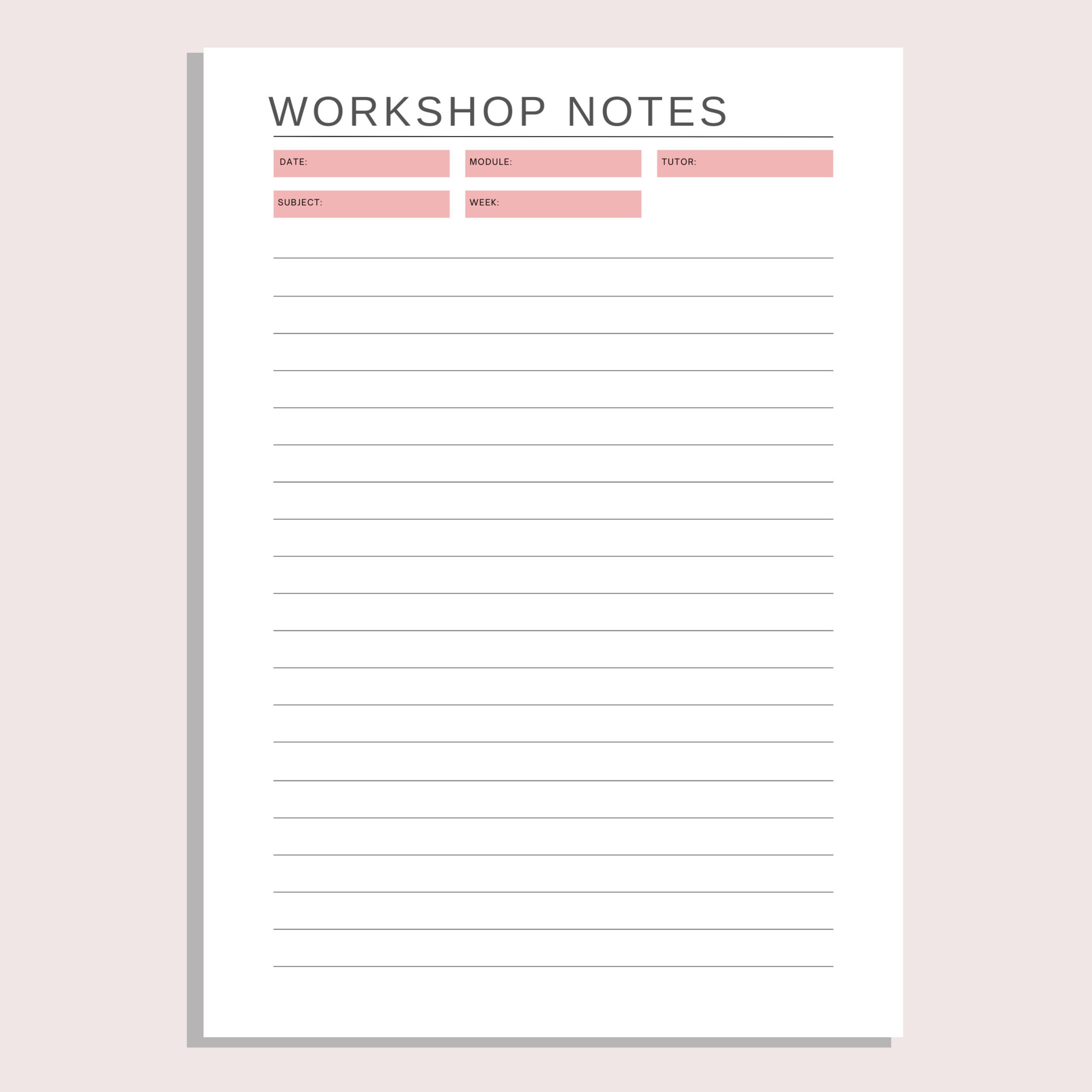 Note From Work Layout Workshop Notes | Printable Note Paper | Note Taking System | College ...